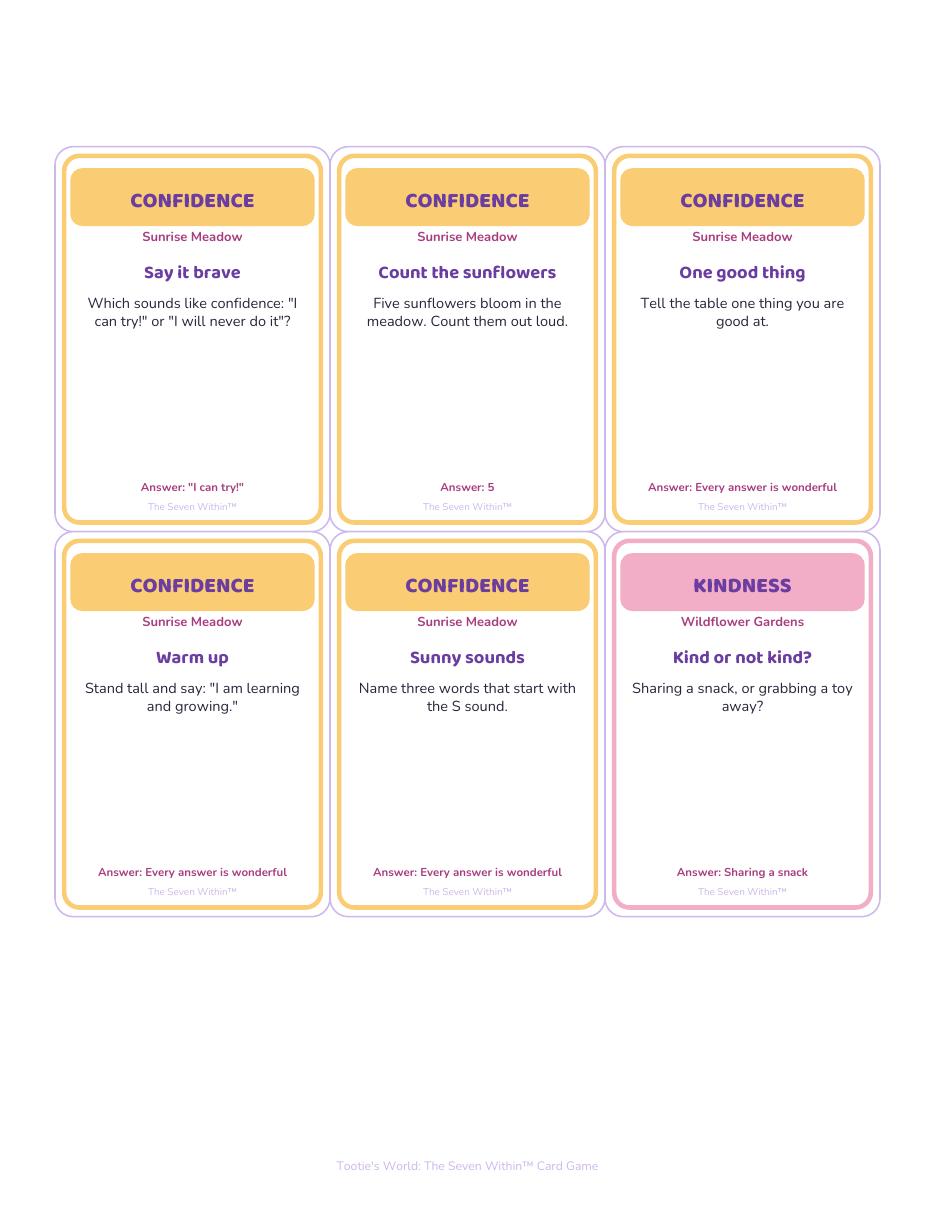 Sample page from Tootie's World: The Seven Within™ Card Game