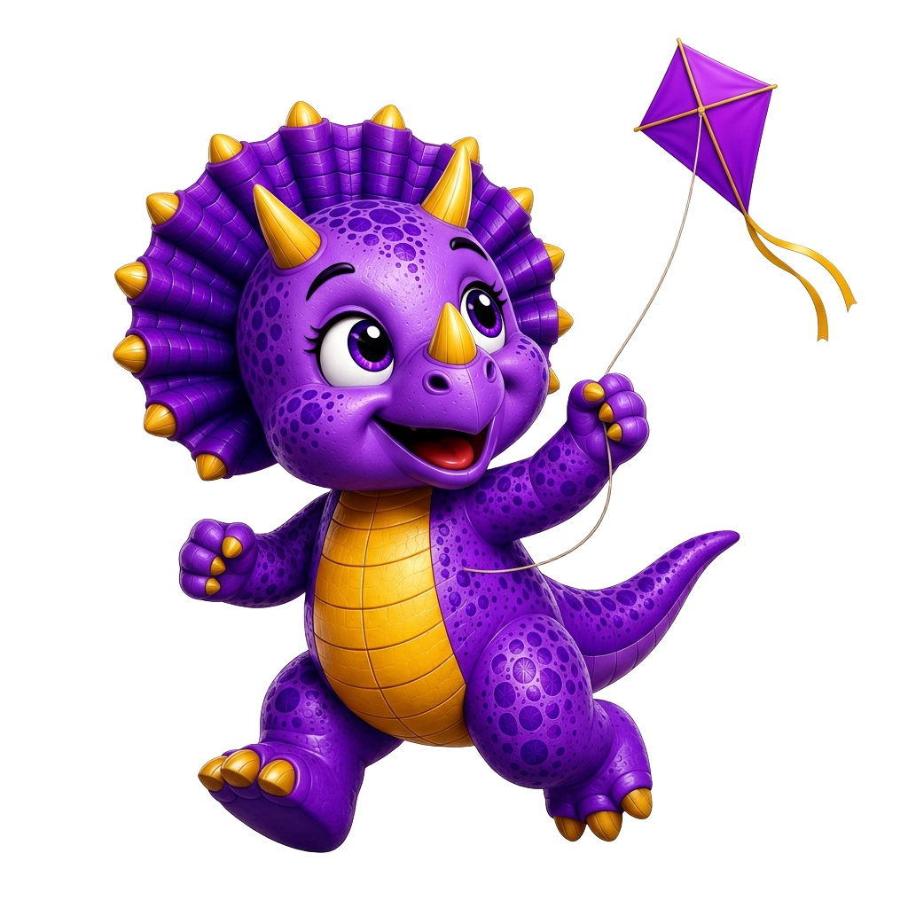 Tootie flying a purple kite