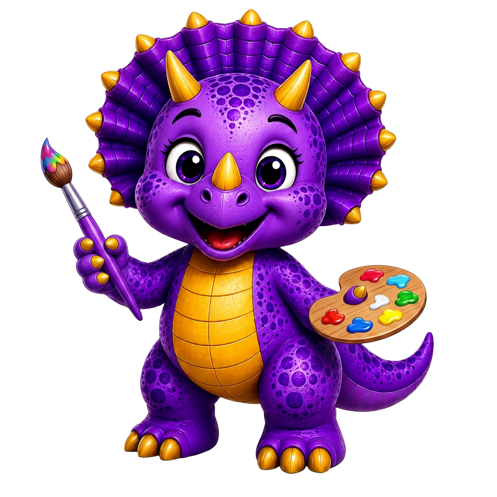 Tootie holding a paintbrush and palette