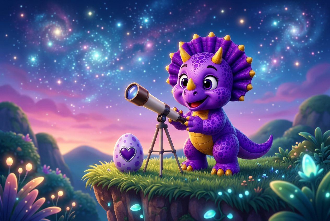 Tootie looking through a telescope at the stars above Amethyst Falls